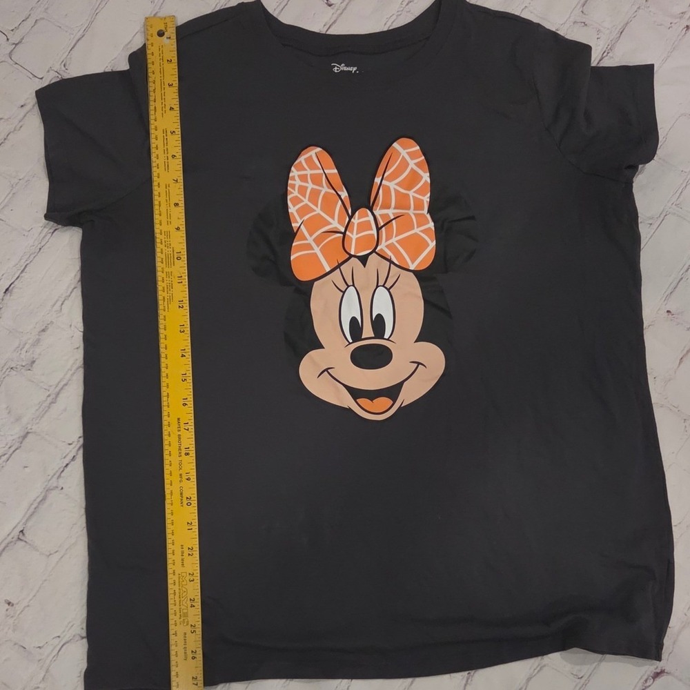 Disney Minnie Mouse Halloween Graphic T-Shirt Grey Spiderweb Bow Women Size 0